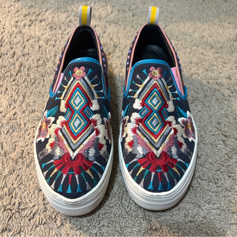 Johnny Was Multicolor Embroidered Slip-On Shoes